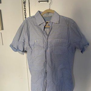 Joseph Abboud Blue and White Striped Short Sleeve Button Down
